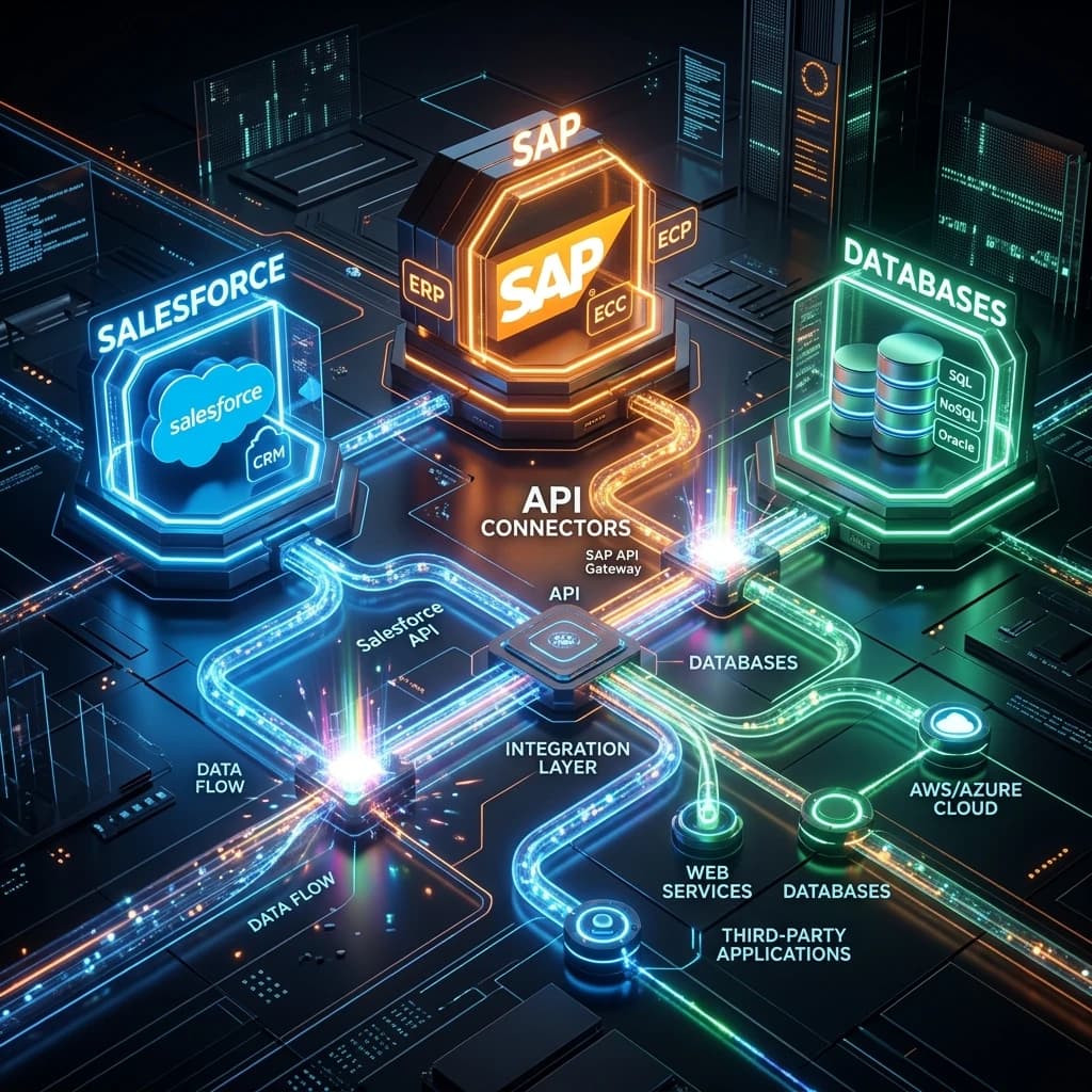 CRM and ERP Systems Integration architecture connecting enterprise cloud applications and live data pipelines